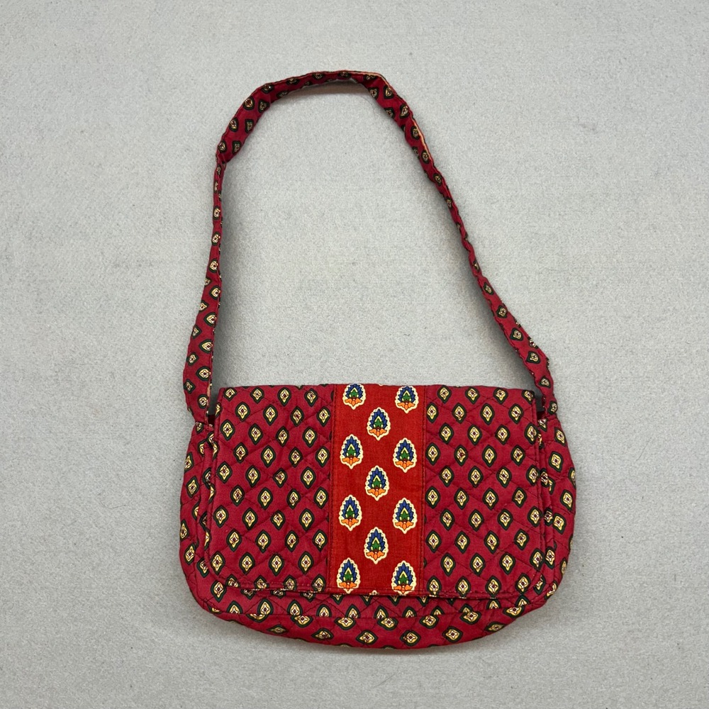 Ms. Millie Collection Red Quilted Cotton Shoulder Bag Floral Diamond Print